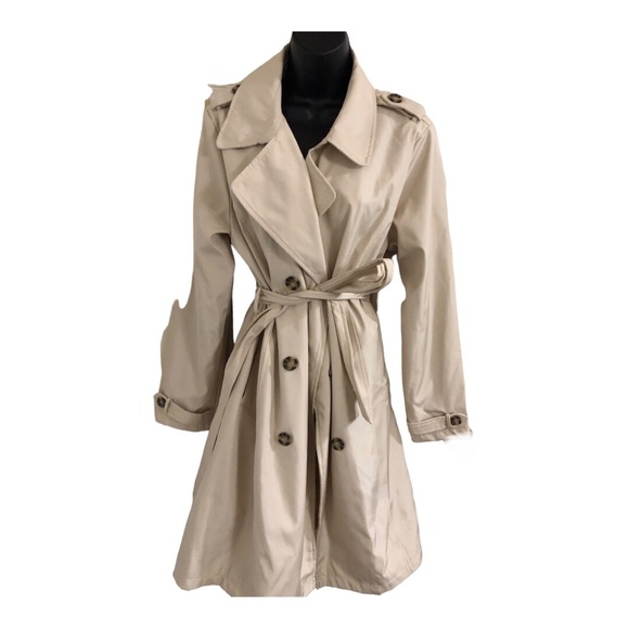 Stoosh ecru classic timeless double breasted belted trenchcoat size large new - Picture 16 of 16
